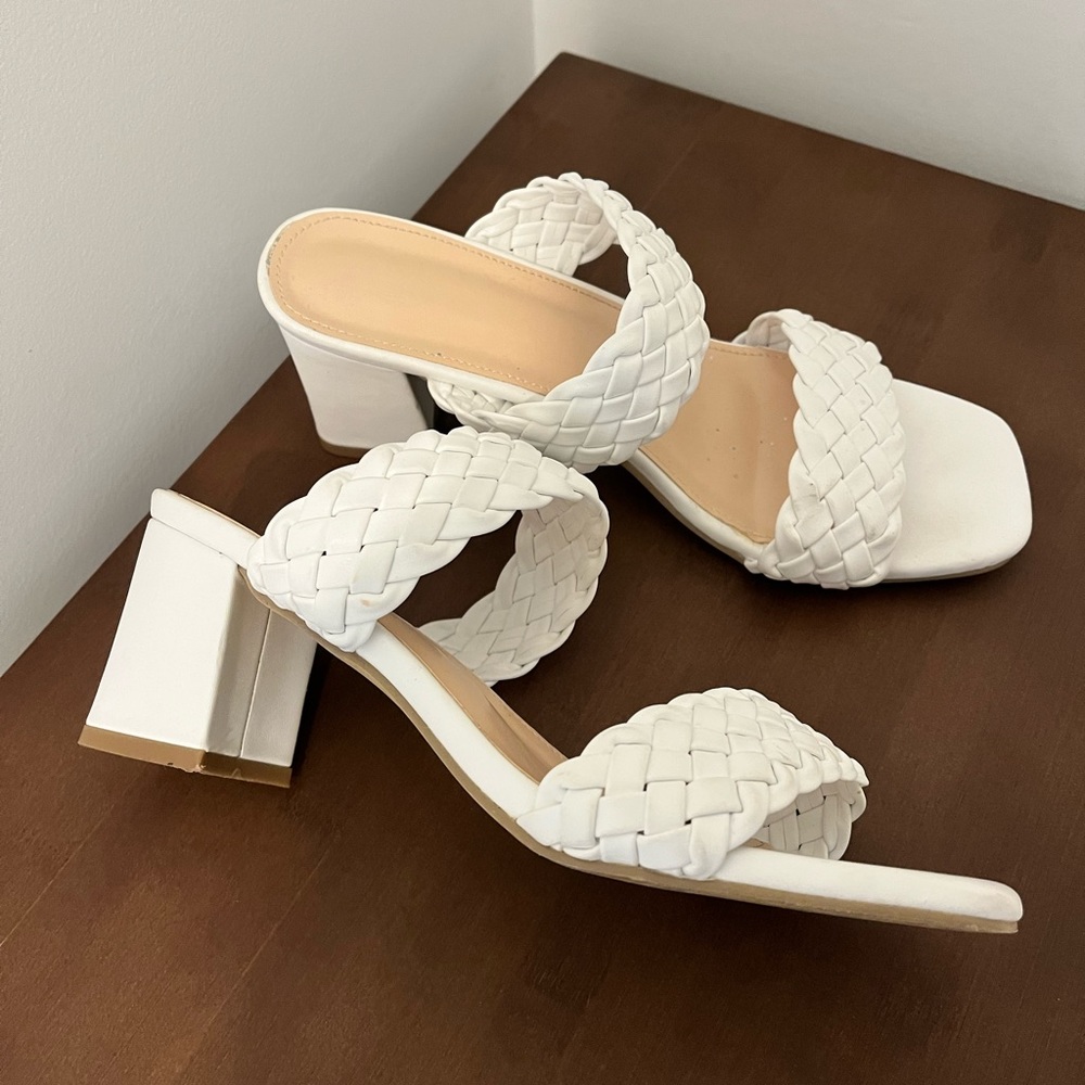 White heeled sandals